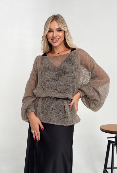 Delicate dark beige mohair knitted jumper, bell sleeves Oxygen photo