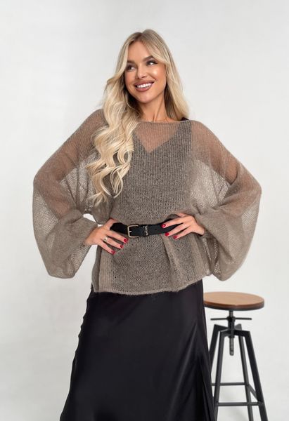 Delicate dark beige mohair knitted jumper, bell sleeves Oxygen photo