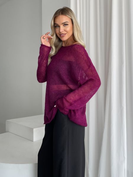 Hand knitted thin mohair sweater burgundy color SKY photo