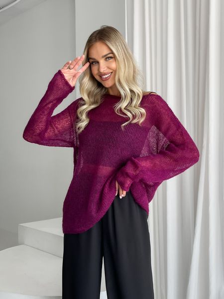 Hand knitted thin mohair sweater burgundy color SKY photo