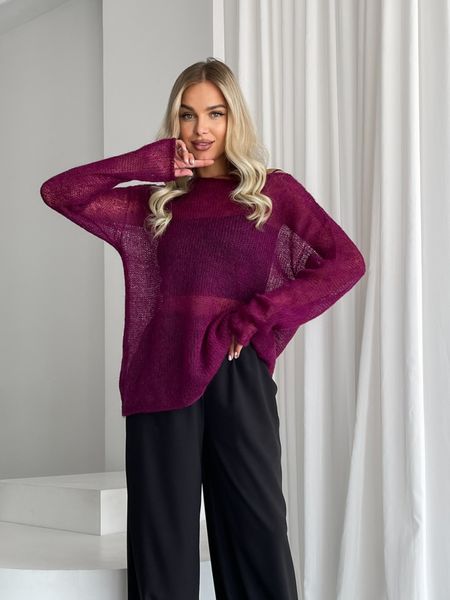 Hand knitted thin mohair sweater burgundy color SKY photo