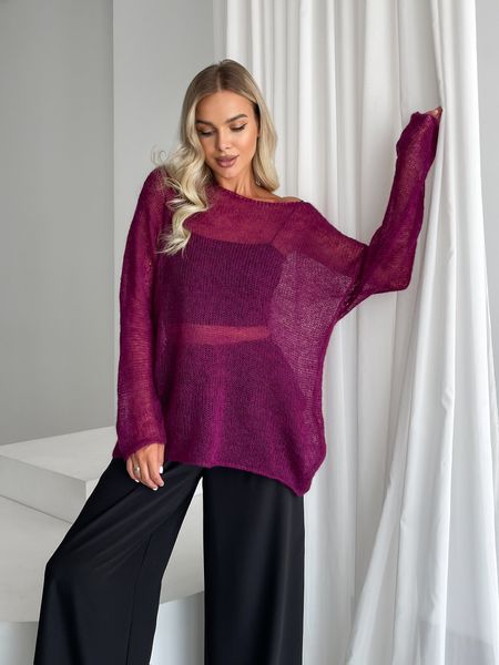 Hand knitted thin mohair sweater burgundy color SKY photo