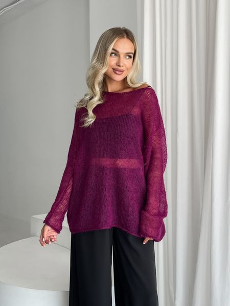 Hand knitted thin mohair sweater burgundy color SKY photo