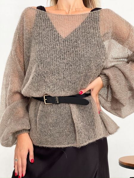 Delicate dark beige mohair knitted jumper, bell sleeves Oxygen photo